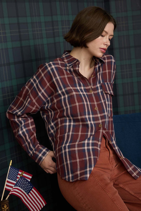 PLAID BUTTON TOP